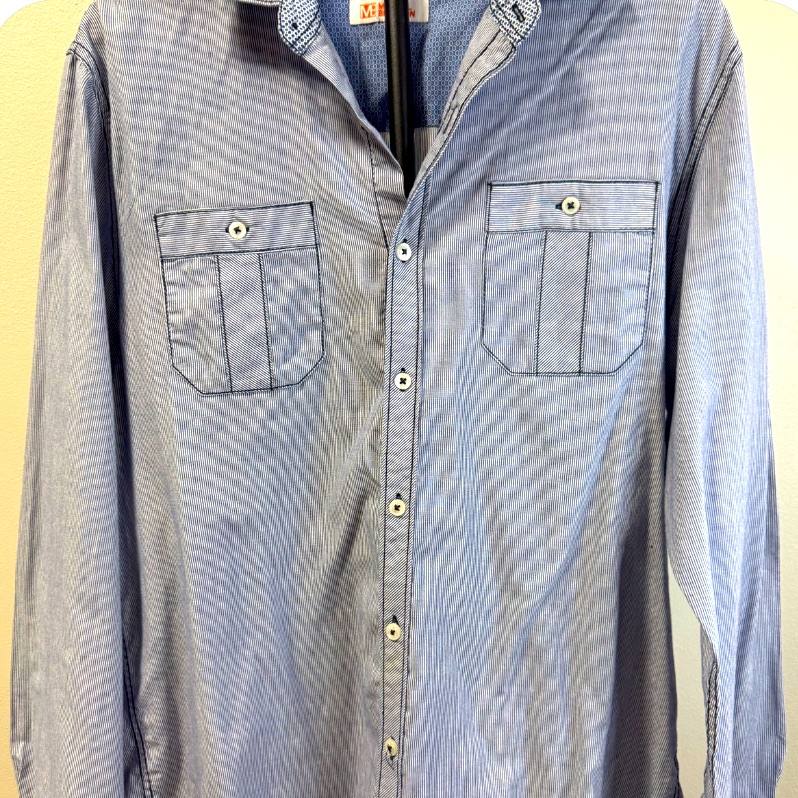 Michael Brandon Blue Pinstripe Shirt - Size Medium Long Sleeve Button Down #486
